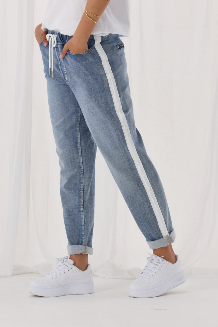 Label Lyon Collection Denim Jogger Mid Blue w White Tape