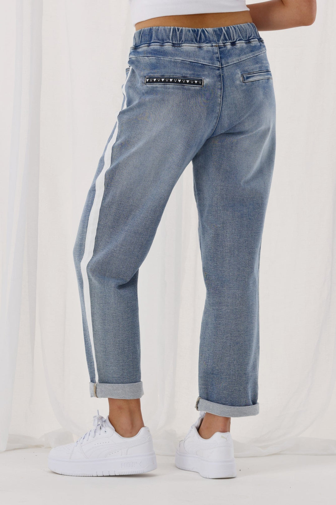 Label Lyon Collection Denim Jogger Mid Blue w White Tape