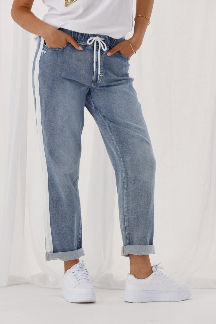 Label Lyon Collection Denim Jogger Mid Blue w White Tape