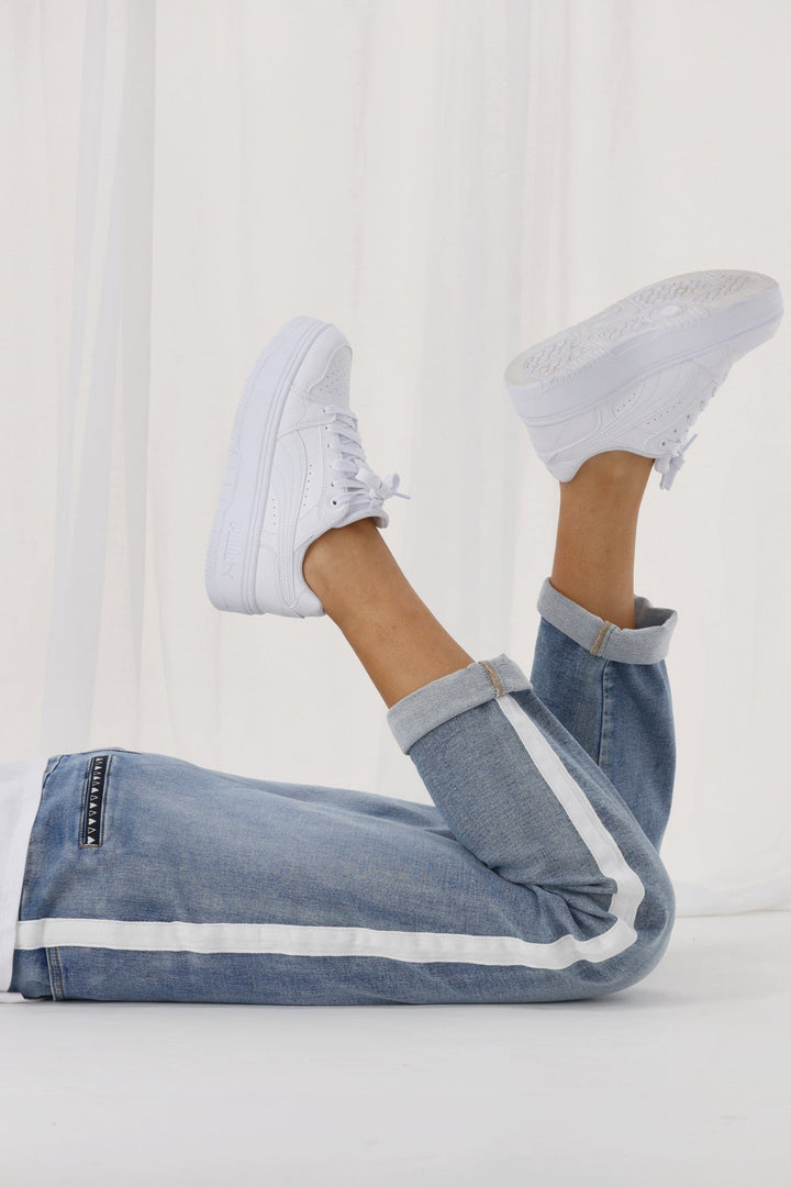 Label Lyon Collection Denim Jogger Mid Blue w White Tape
