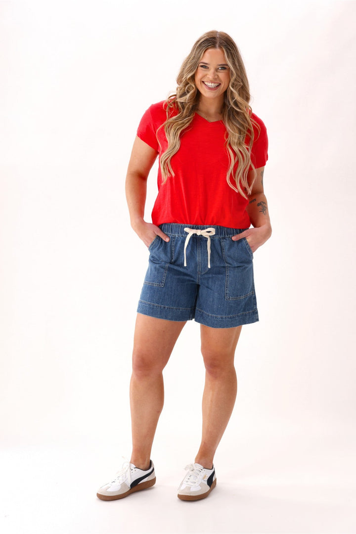 Label Lyric Elastic Waist Denim Short Indigo