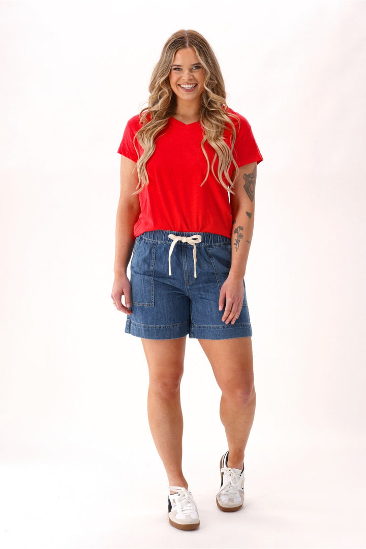 Label Lyric Elastic Waist Denim Short Indigo
