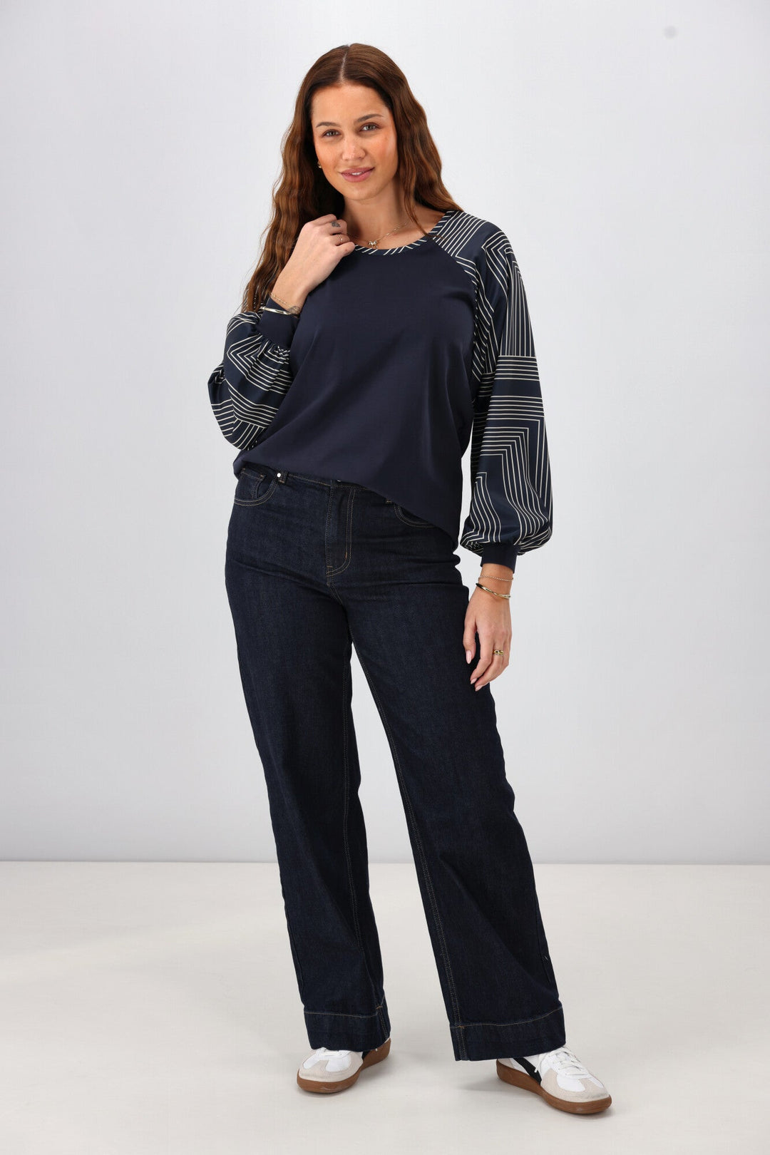 Label Mackenzie Geo Print Sleeve Top Ink