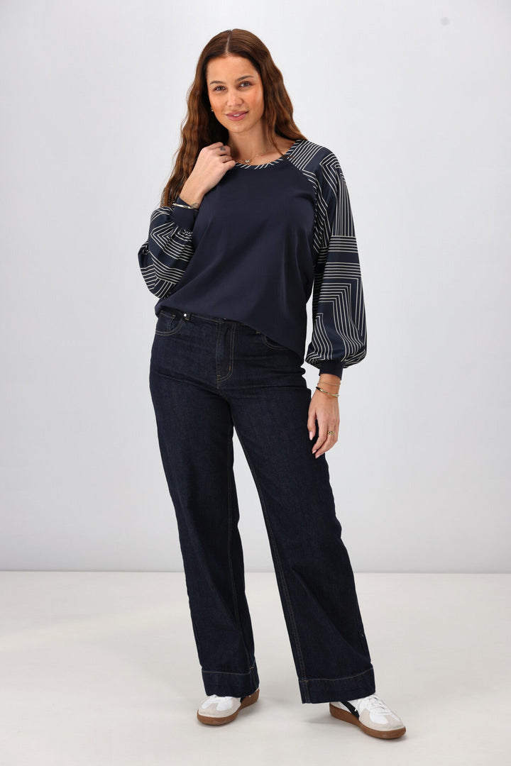 Label Mackenzie Geo Print Sleeve Top Ink