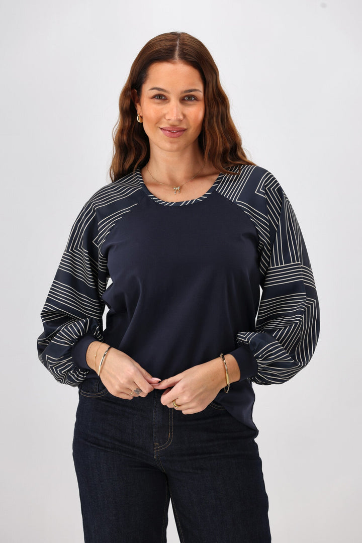 Label Mackenzie Geo Print Sleeve Top Ink