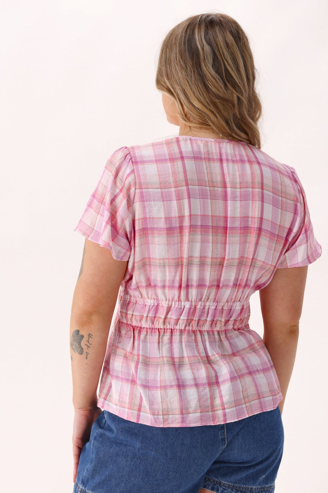 Label Maddison Empire Waist Blouse Pink Check
