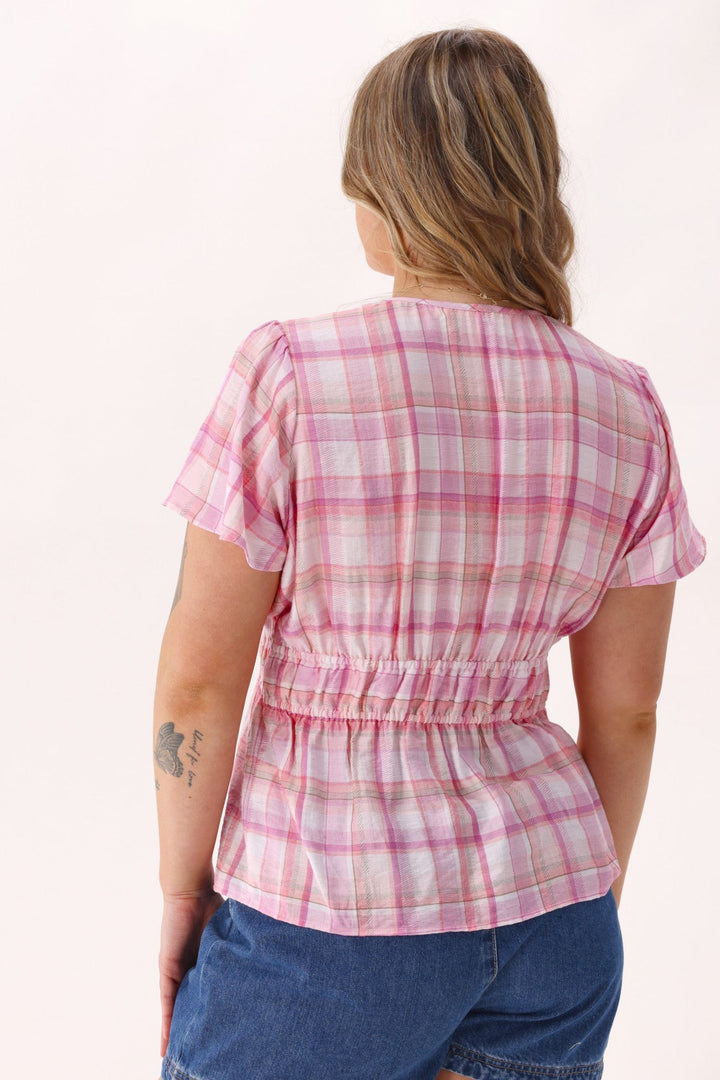 Label Maddison Empire Waist Blouse Pink Check
