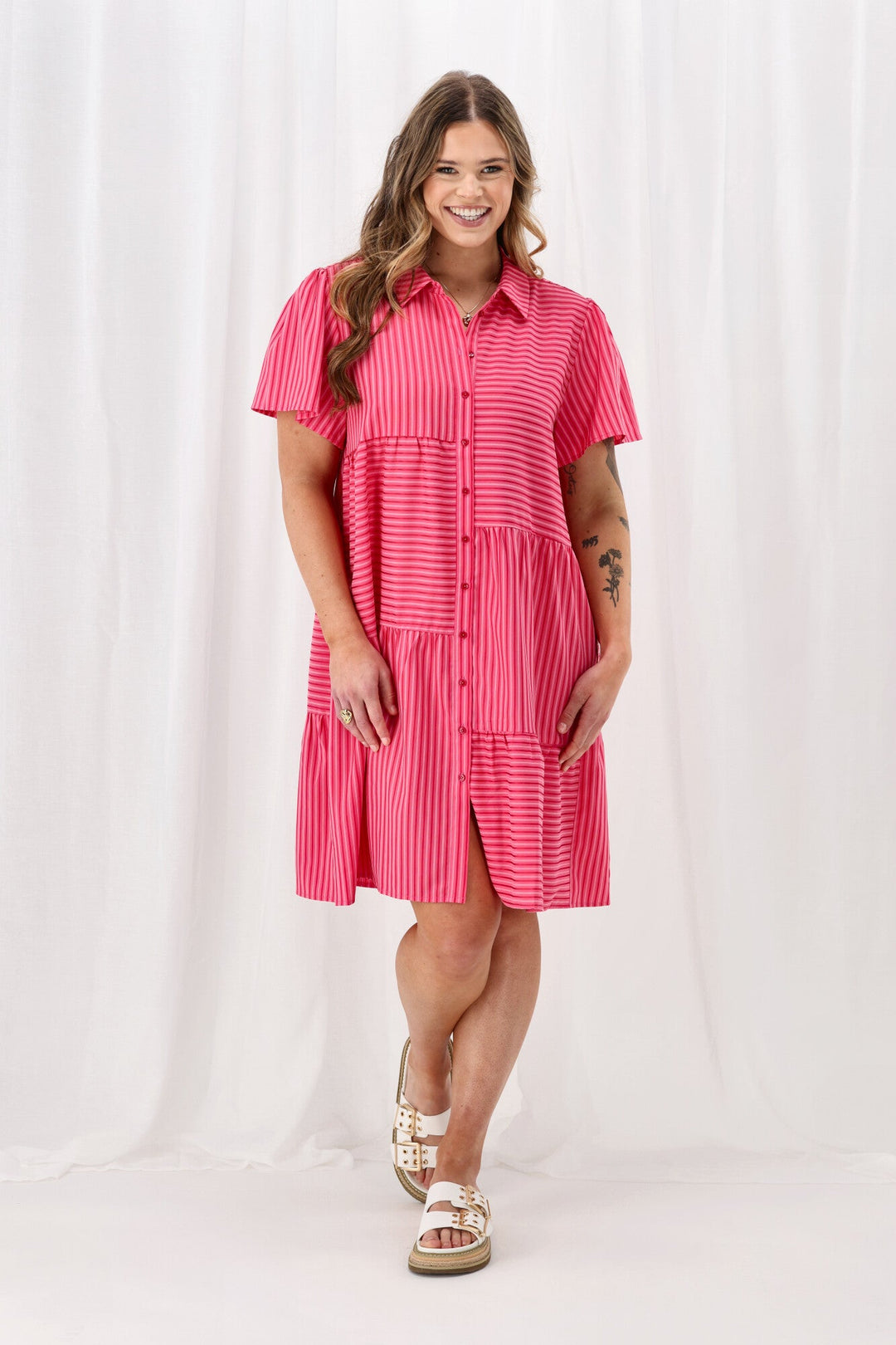 Label Mandi Multi Stripe Dress Pink