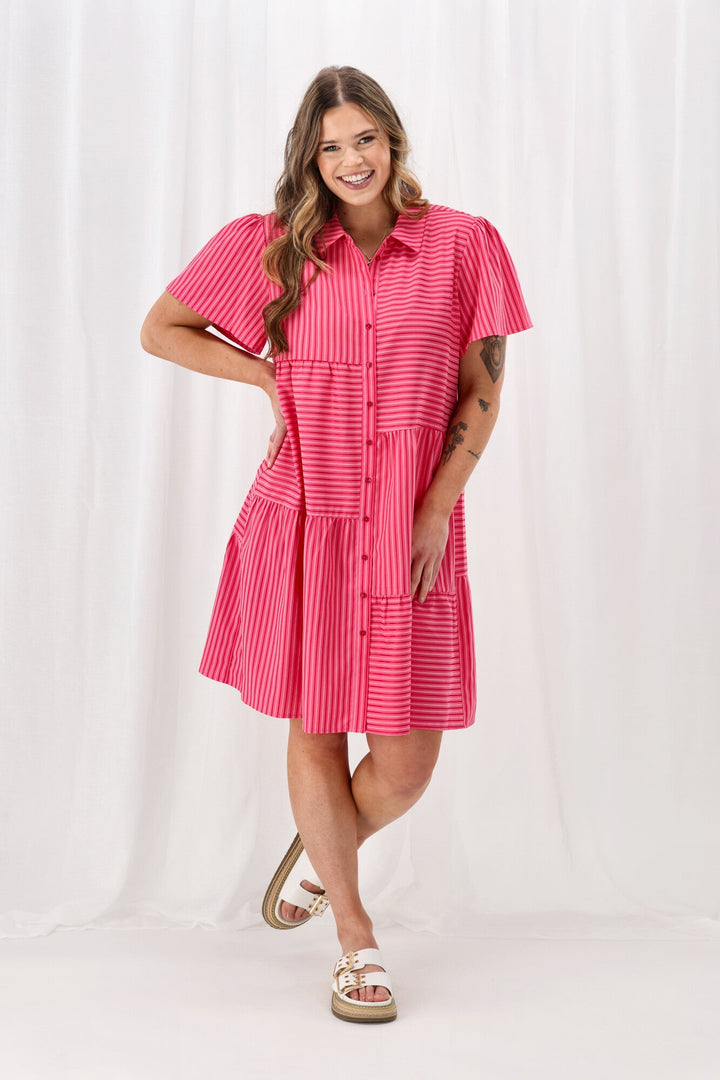 Label Mandi Multi Stripe Dress Pink