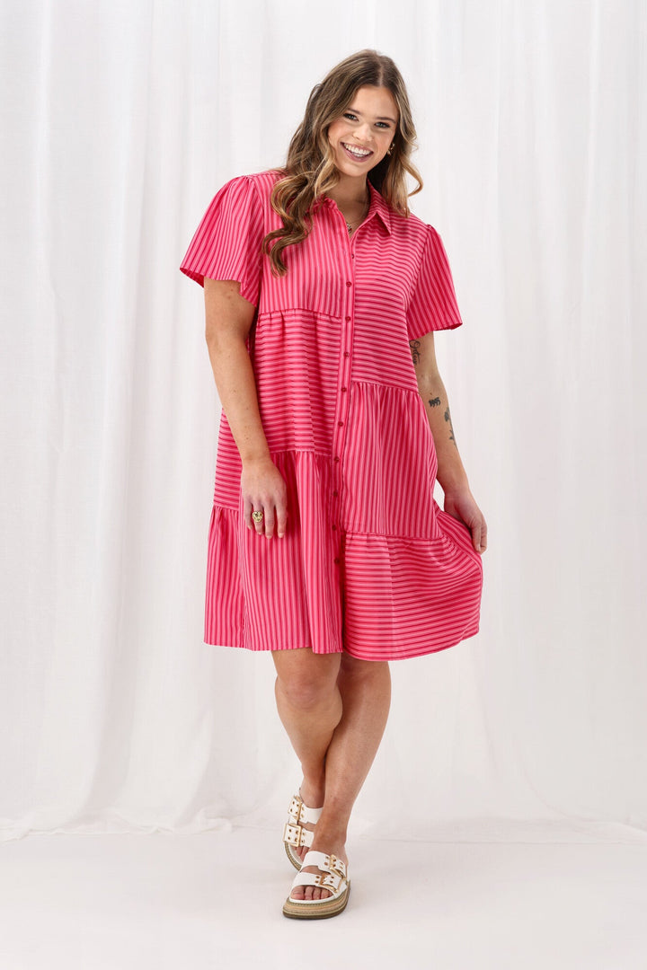 Label Mandi Multi Stripe Dress Pink