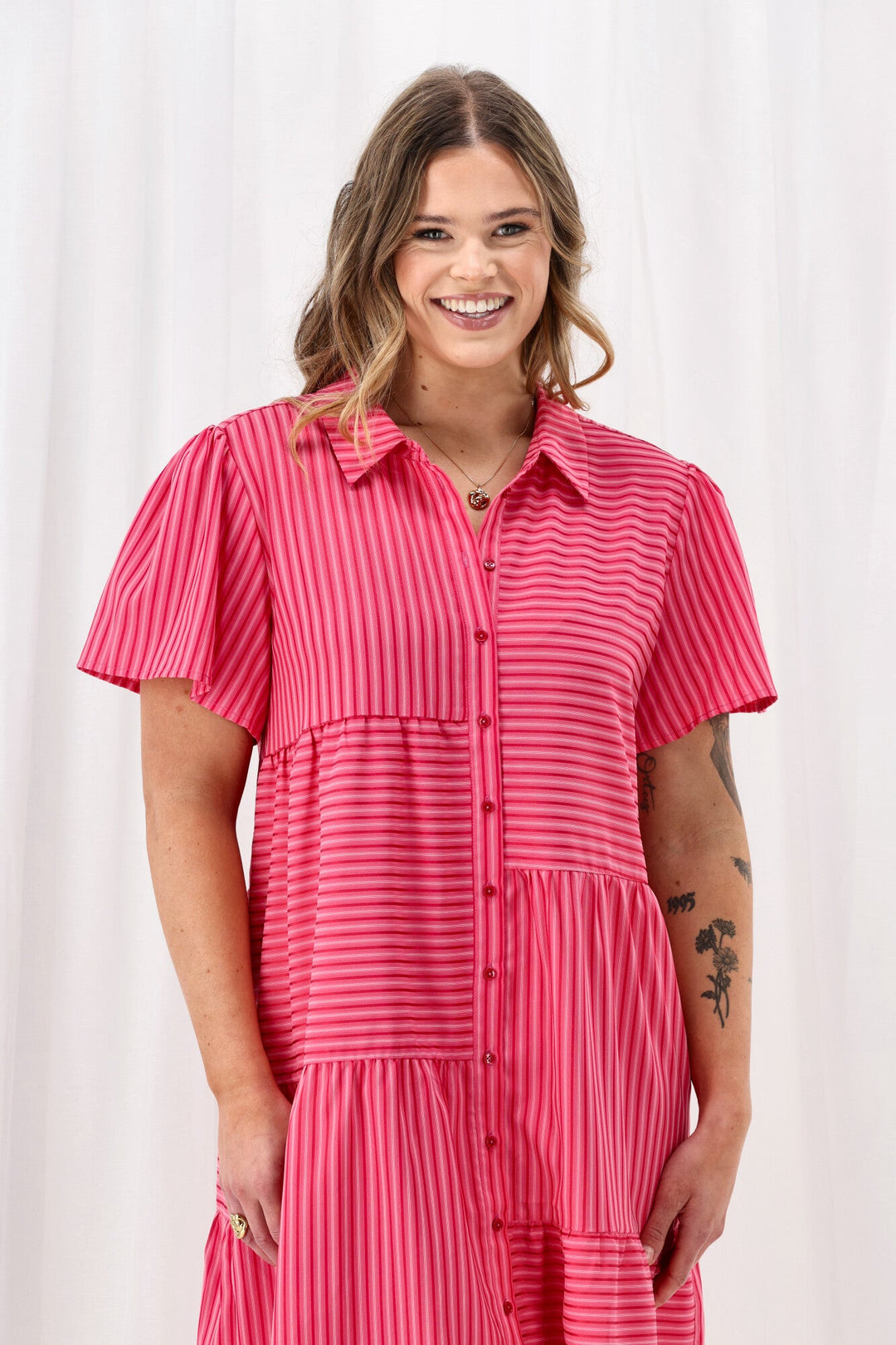 Label Mandi Multi Stripe Dress Pink