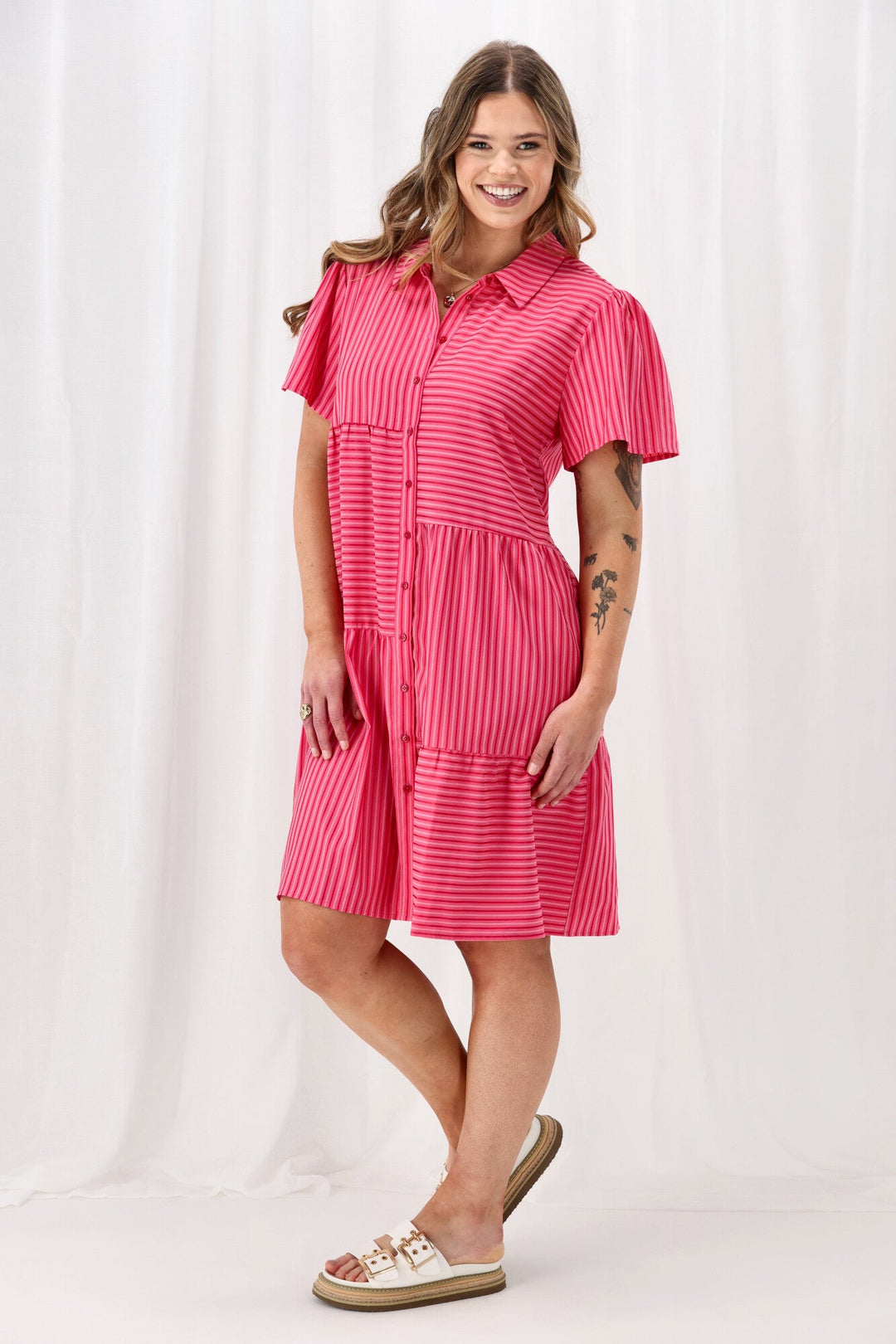 Label Mandi Multi Stripe Dress Pink