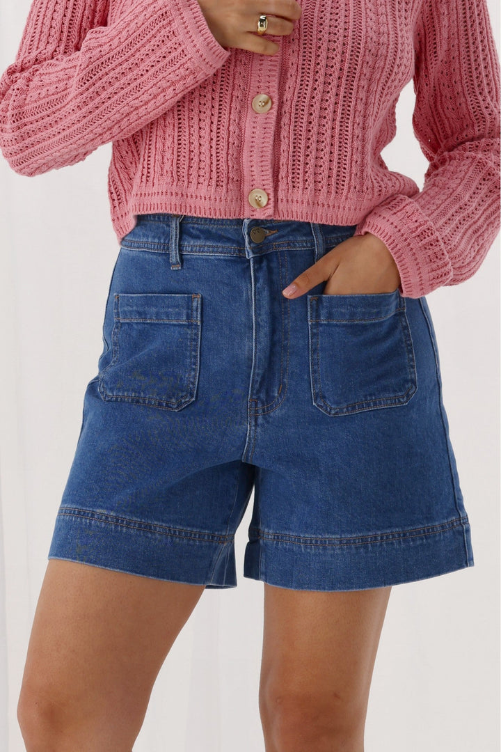 Label Mels Denim Patch Pocket Short Washed Blue