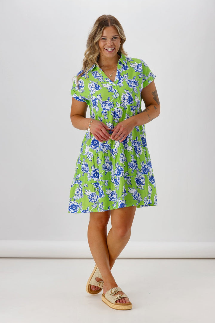 Label Millie Cap Sleeve Dress Lime Floral