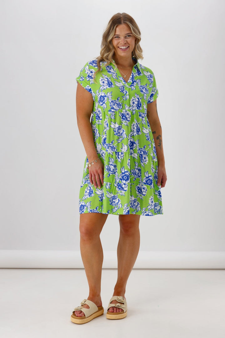 Label Millie Cap Sleeve Dress Lime Floral