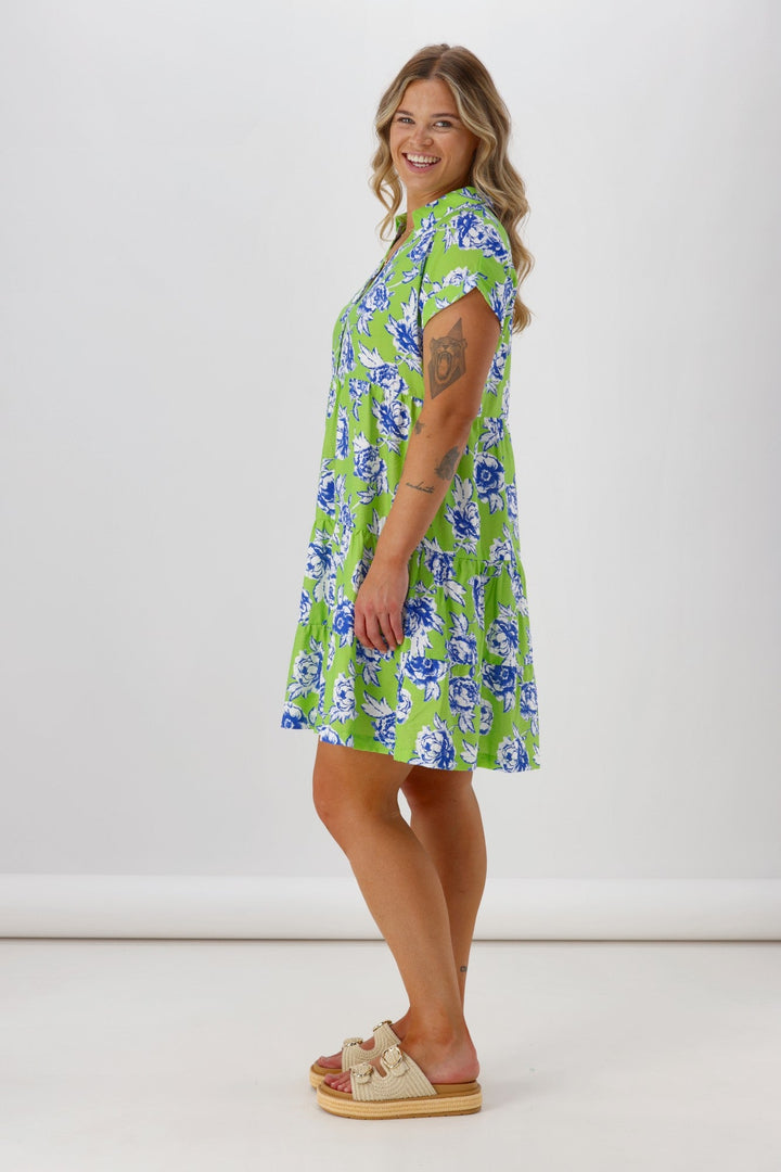 Label Millie Cap Sleeve Dress Lime Floral