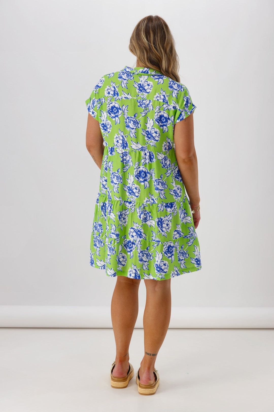 Label Millie Cap Sleeve Dress Lime Floral