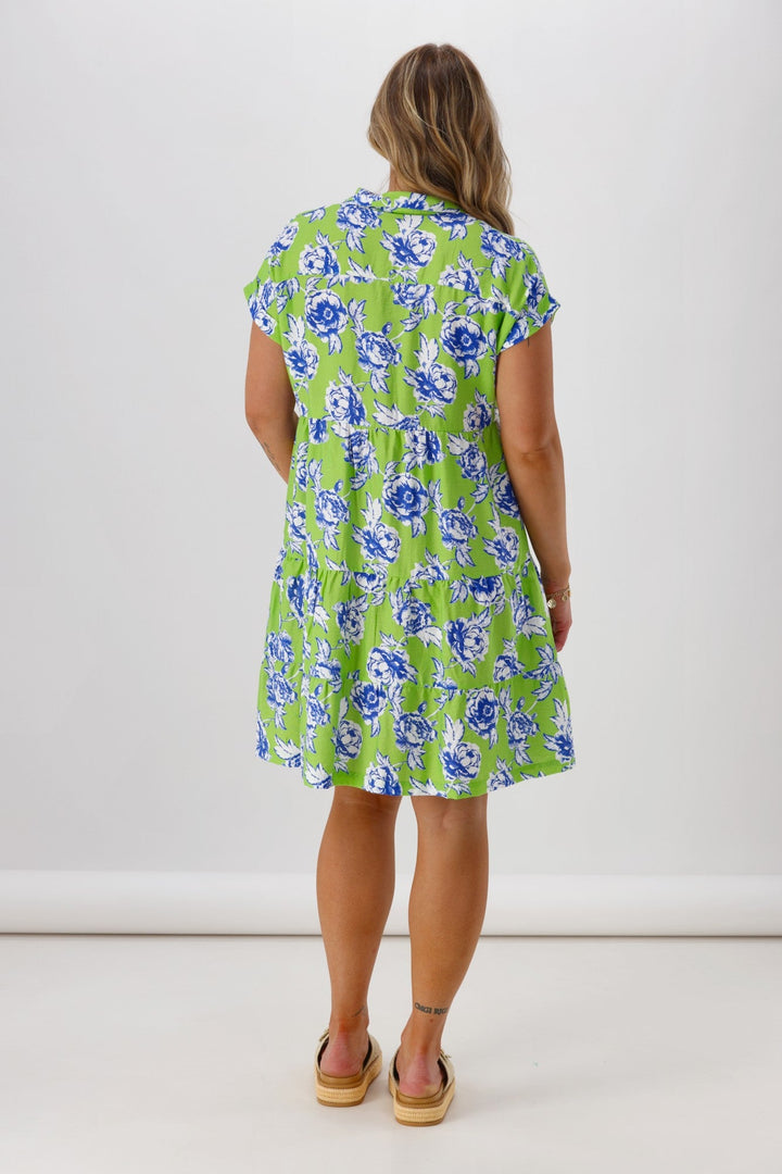 Label Millie Cap Sleeve Dress Lime Floral