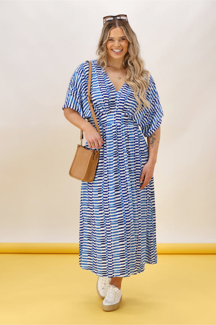 Label Morgan Kimono Dress Blue Line Print