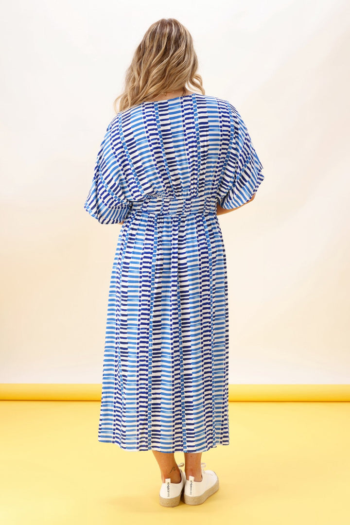 Label Morgan Kimono Dress Blue Line Print