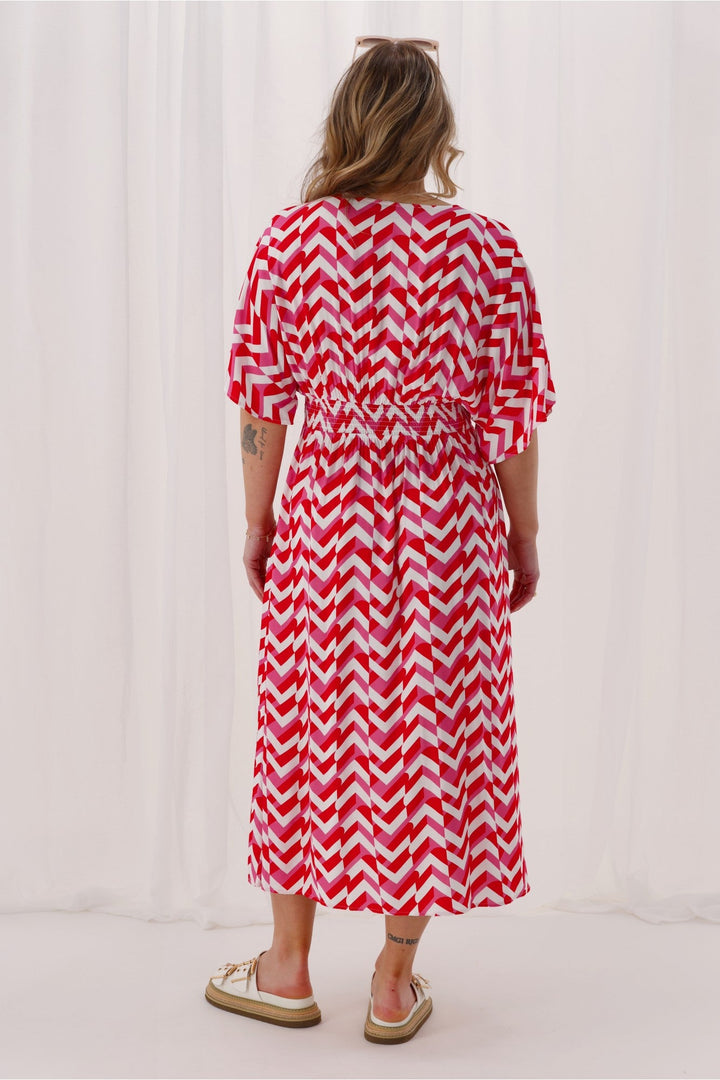 Label Morgan Kimono Dress Red Pink Geo