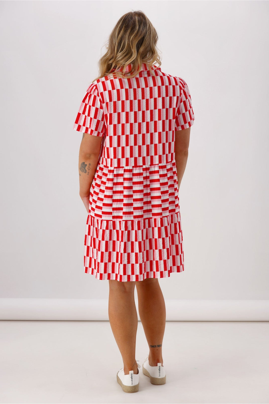 Label  Multi Panel Shirt Dress Pink Red Check