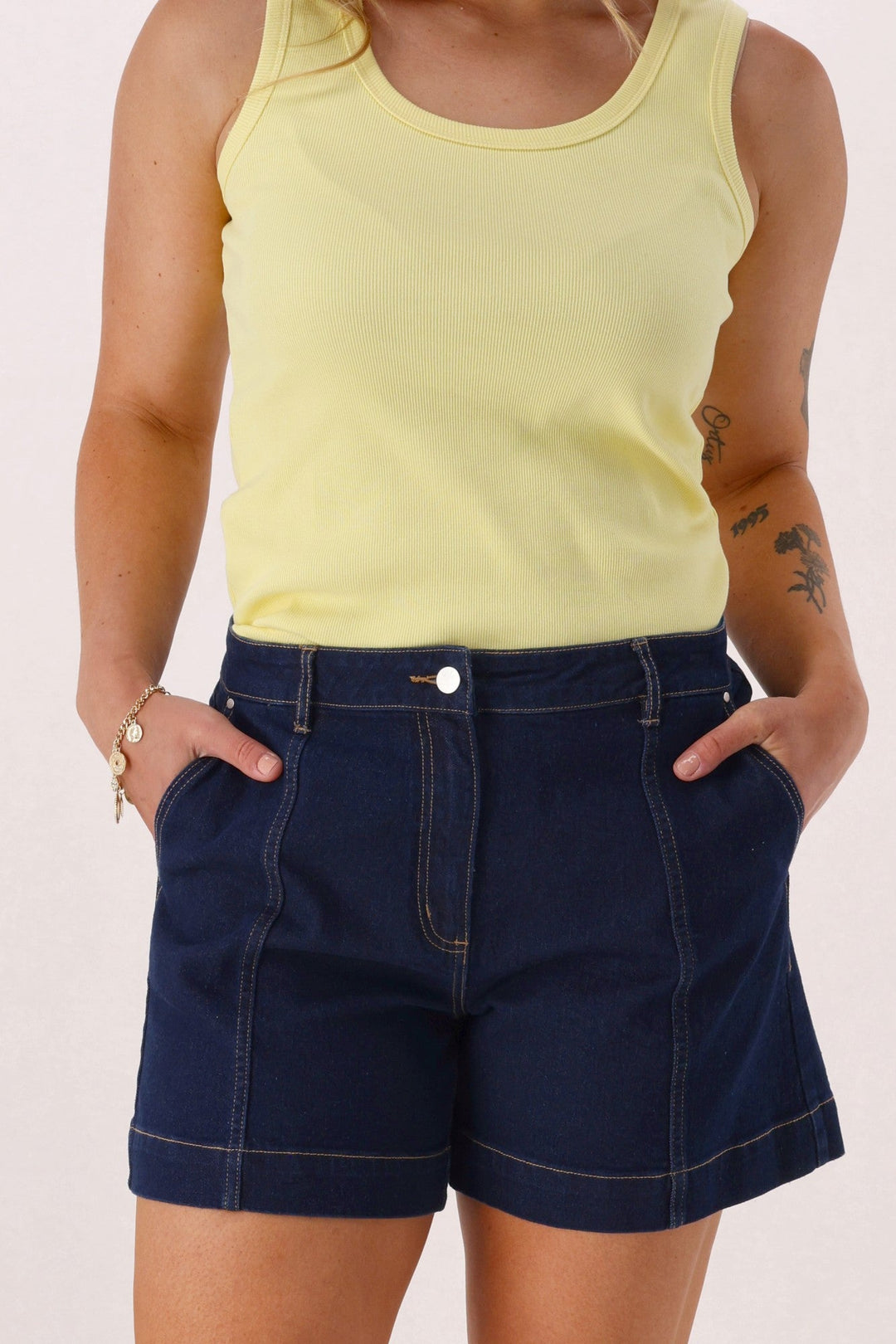 Label Nate Panelled Denim Shorts Dark Indigo
