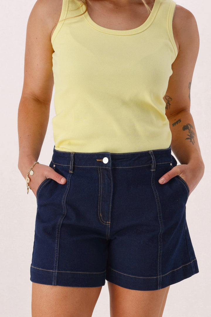 Label Nate Panelled Denim Shorts Dark Indigo