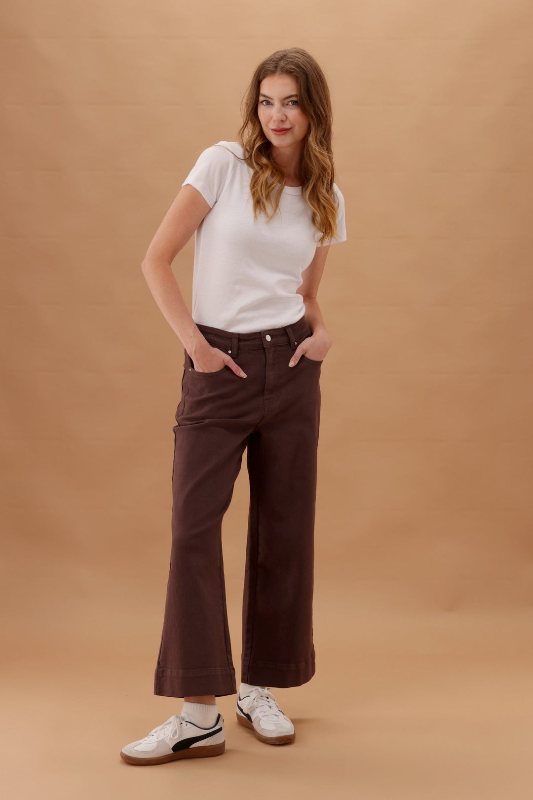 Label Owen Wide Leg Cropped Jeans Cocoa
