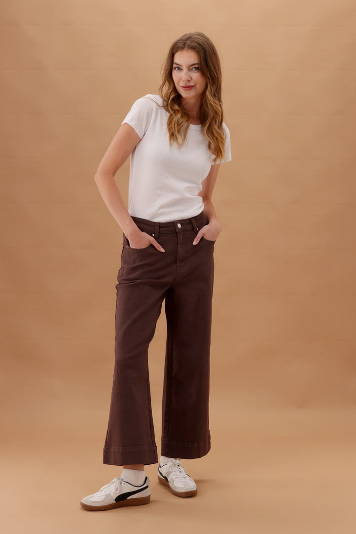 Label Owen Wide Leg Cropped Jeans Cocoa