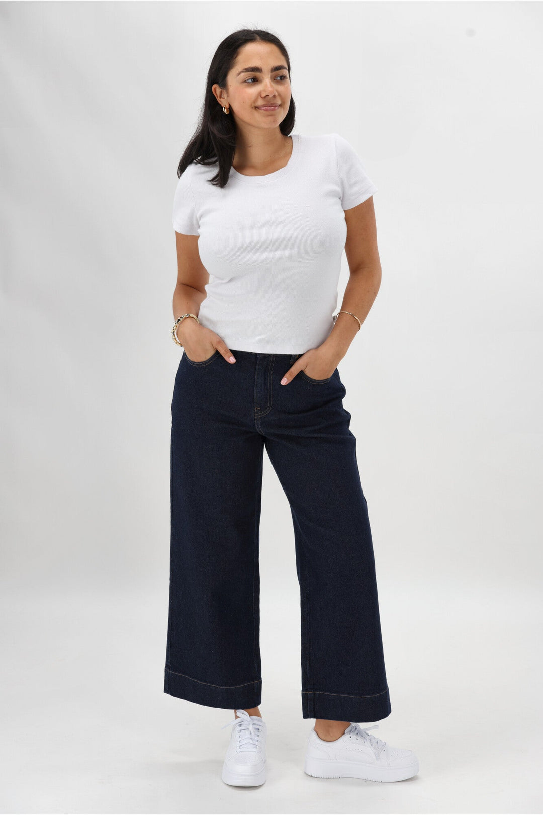 Label Owen Wide Leg Cropped Jean Dark Indigo