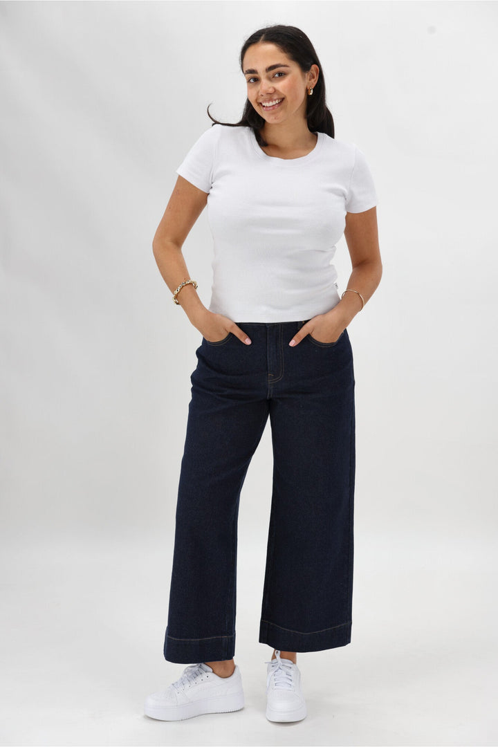 Label Owen Wide Leg Cropped Jean Dark Indigo