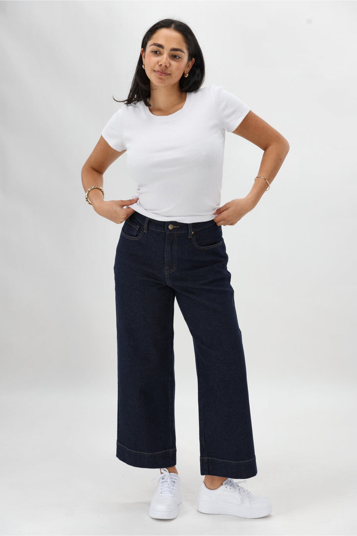 Label Owen Wide Leg Cropped Jean Dark Indigo