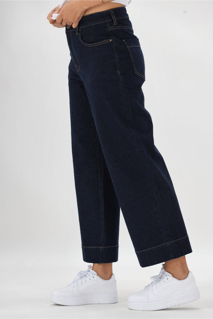 Label Owen Wide Leg Cropped Jean Dark Indigo