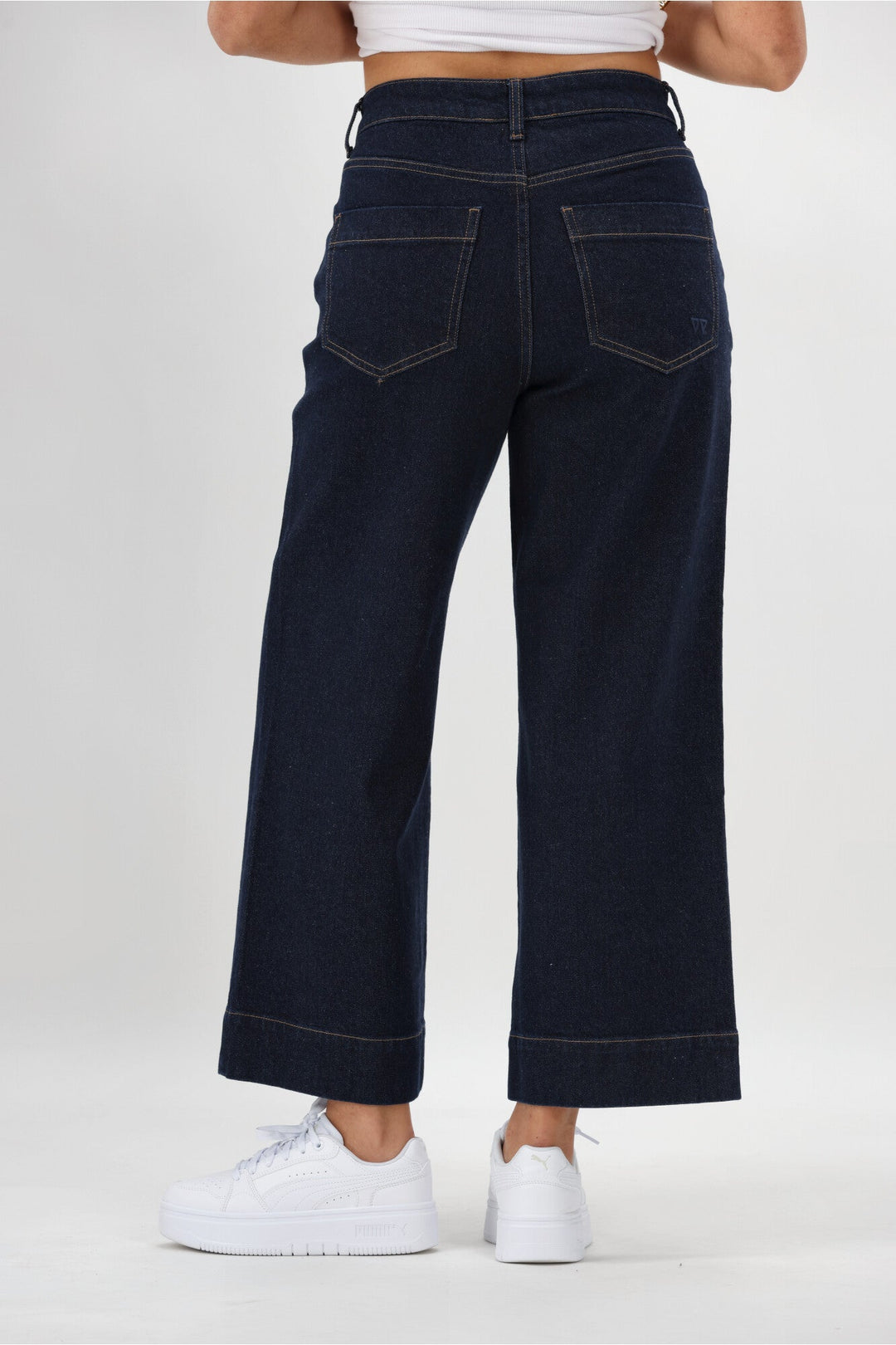 Label Owen Wide Leg Cropped Jean Dark Indigo