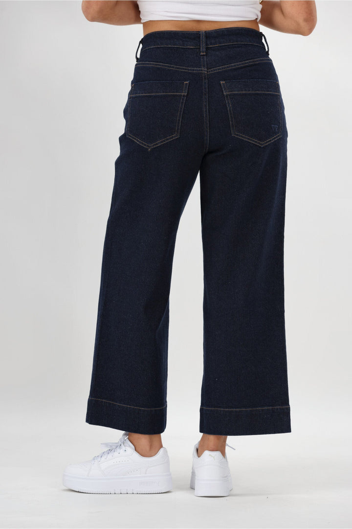 Label Owen Wide Leg Cropped Jean Dark Indigo