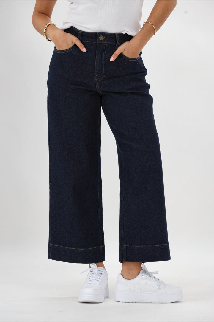 Label Owen Wide Leg Cropped Jean Dark Indigo