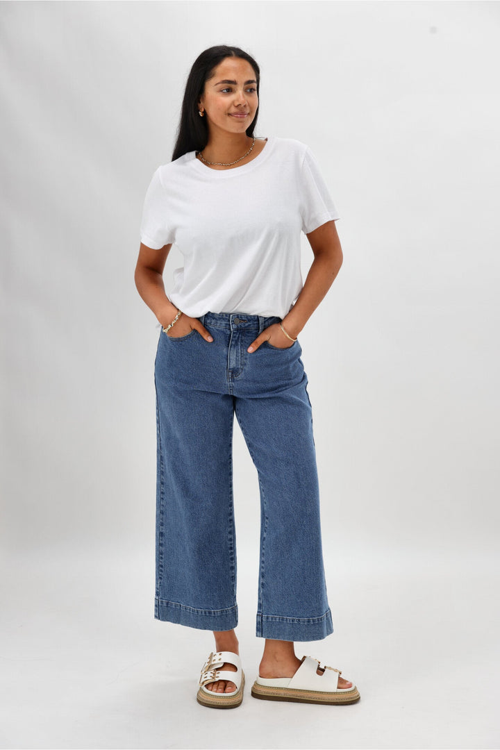 Label Owen Wide Leg Cropped Jean Washed Blue