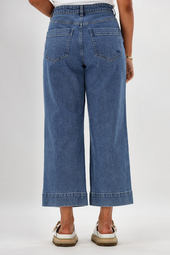 Label Owen Wide Leg Cropped Jean Washed Blue