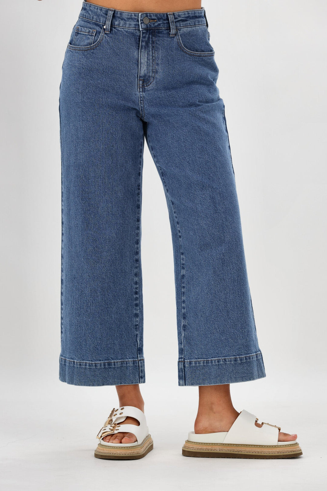 Label Owen Wide Leg Cropped Jean Washed Blue