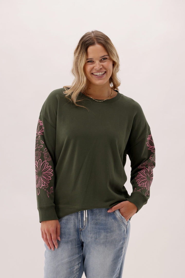 Label Phase Floral Print  Crew Olive