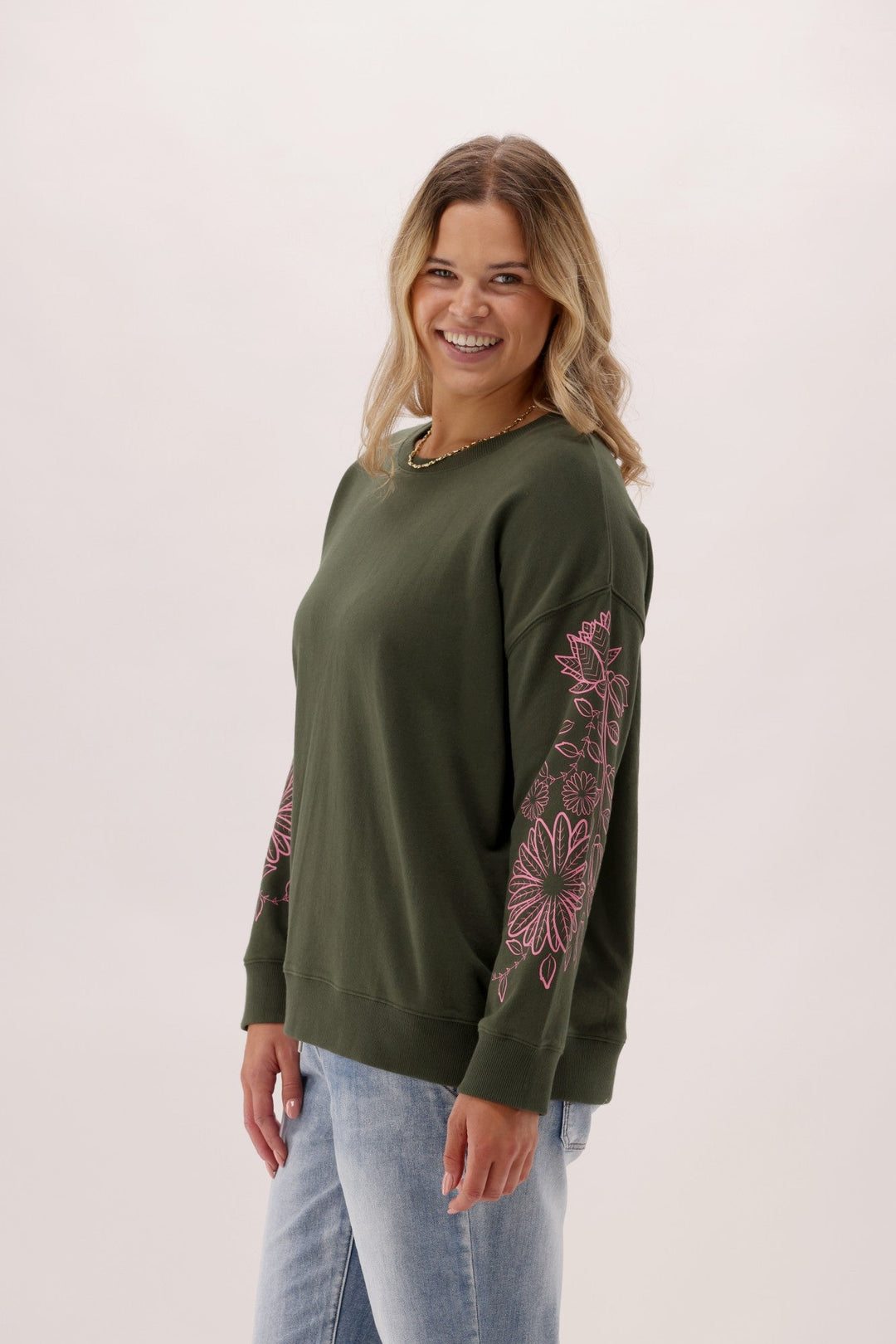 Label Phase Floral Print  Crew Olive