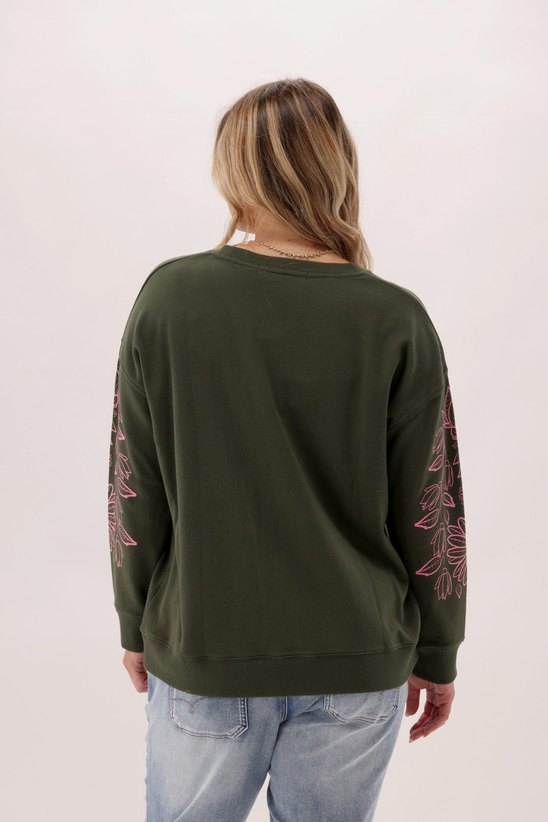 Label Phase Floral Print  Crew Olive