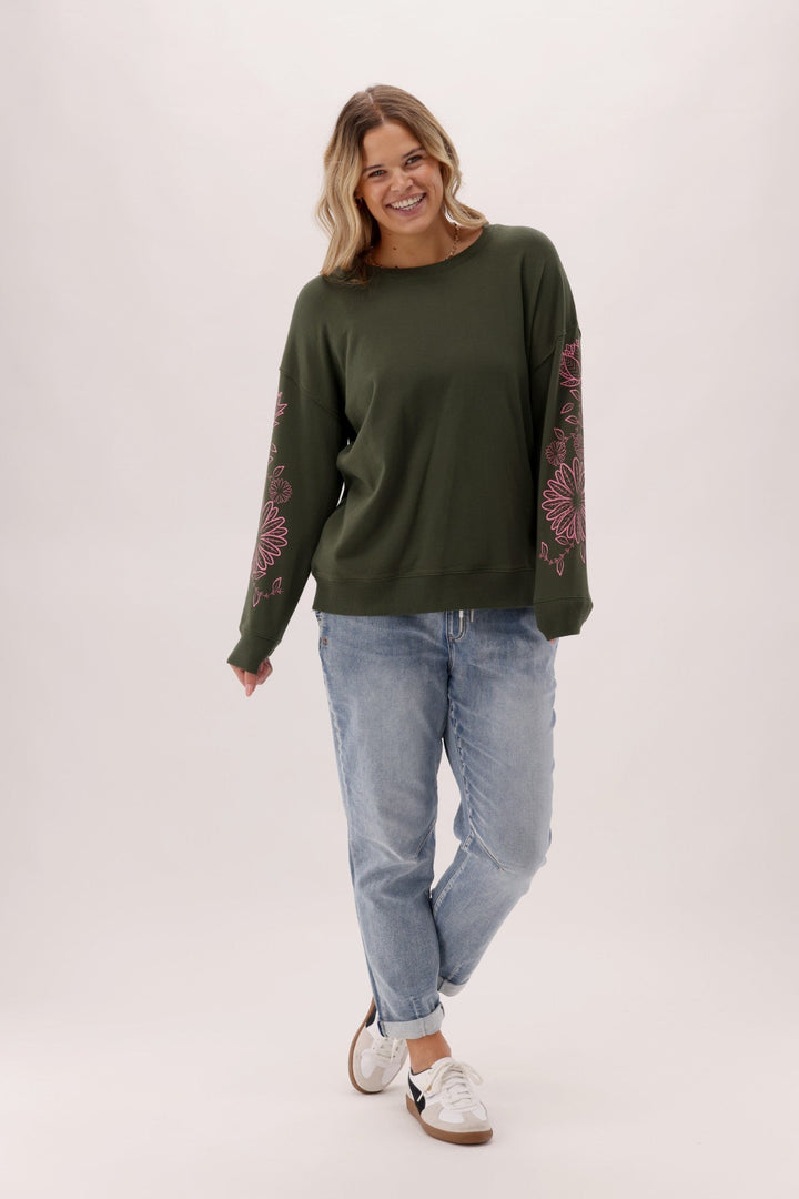 Label Phase Floral Print  Crew Olive