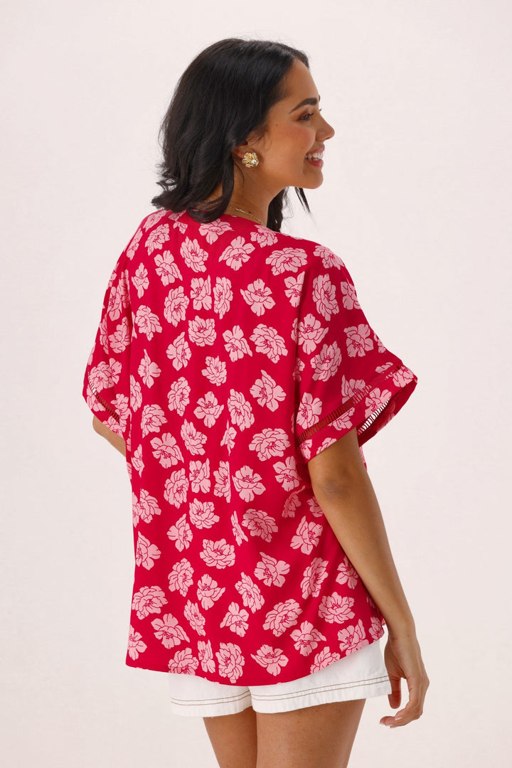 Label Portofino V Neck Top Berry Floral