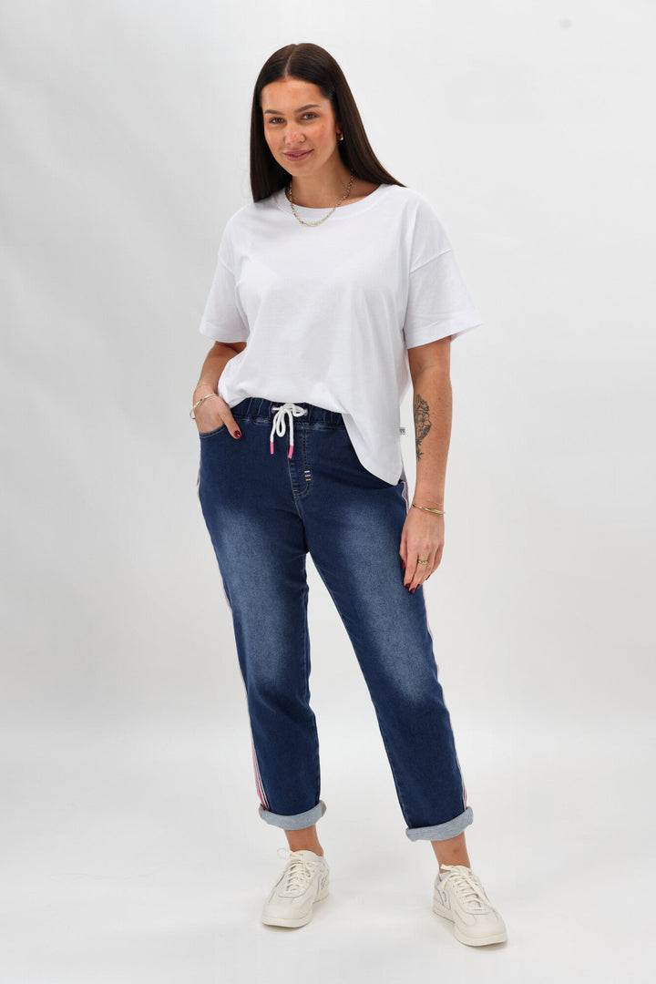 Label Raglan Collection Denim Jogger Mid Blue