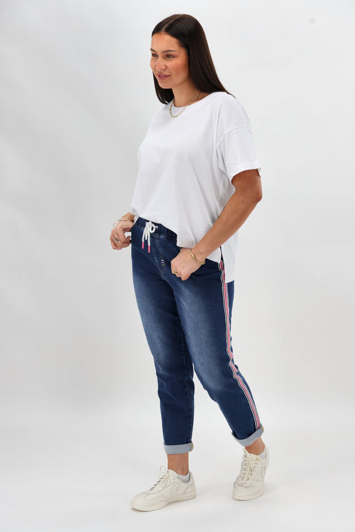 Label Raglan Collection Denim Jogger Mid Blue
