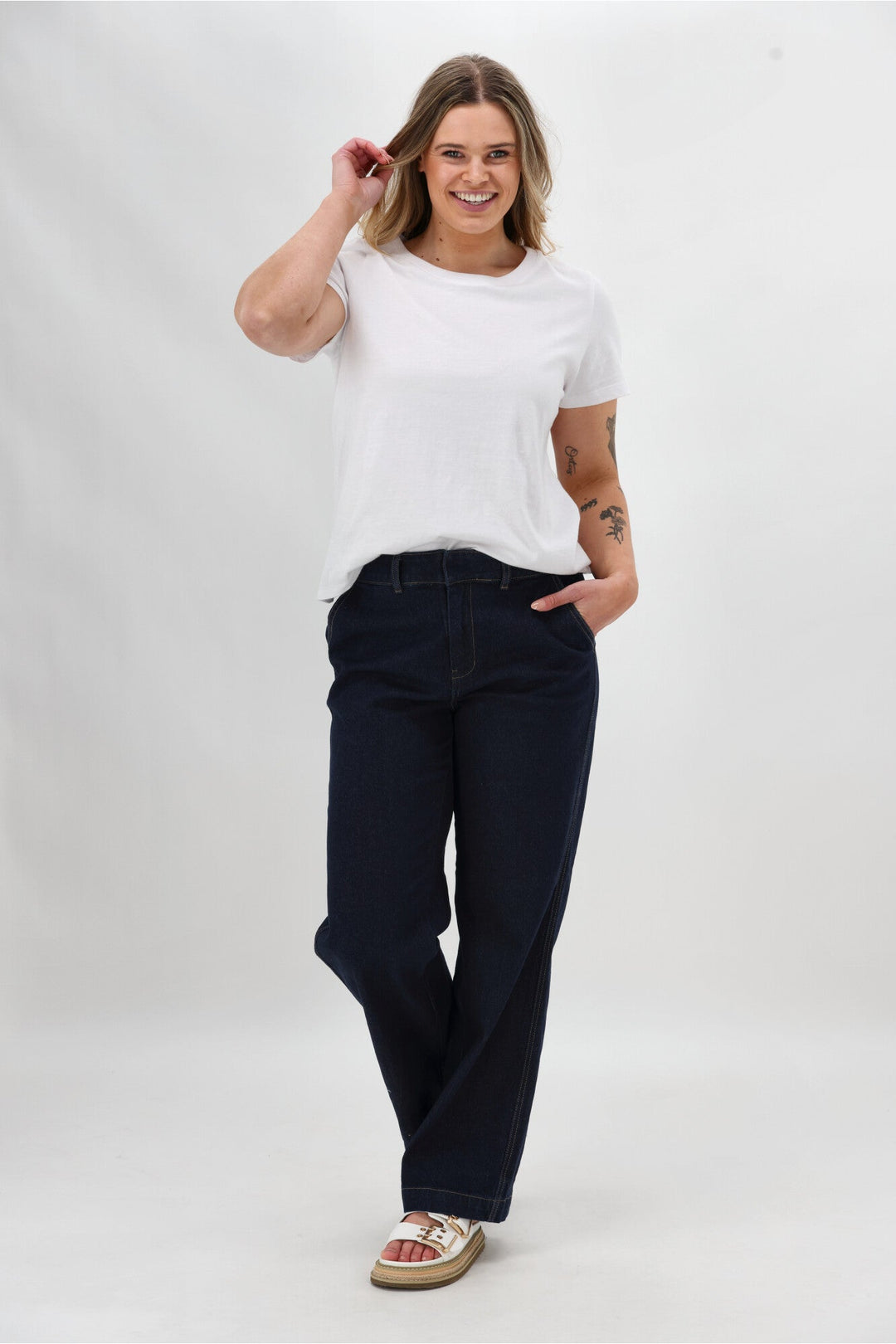 Label Reign Denim Wide Leg Trouser Dark Indigo