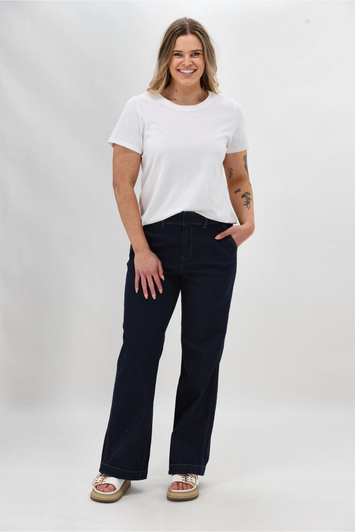 Label Reign Denim Wide Leg Trouser Dark Indigo