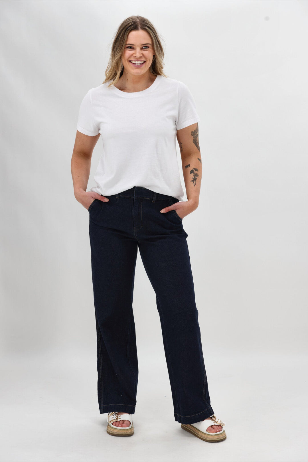 Label Reign Denim Wide Leg Trouser Dark Indigo